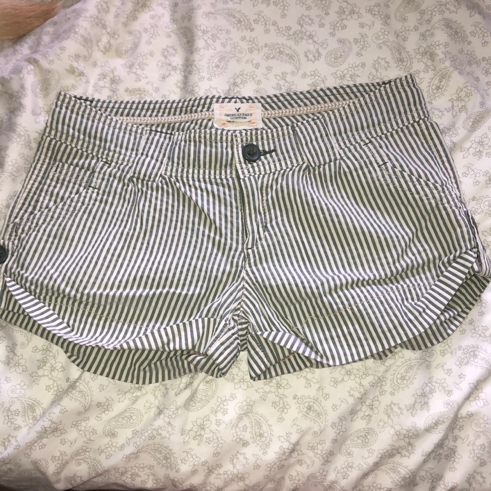 American Eagle Green Striped Shorts